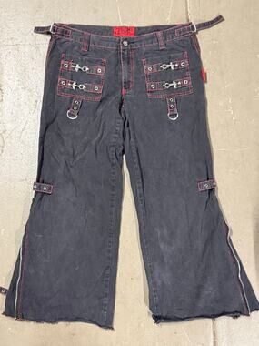 Tripp NYC Y2K Pants wide leg washed black zippers red stitching size 13 womens